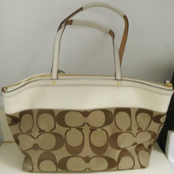 Coach Khaki/White Signature Stripe 11691 Khaki and White Canvas Tote - Picture 2 of 2